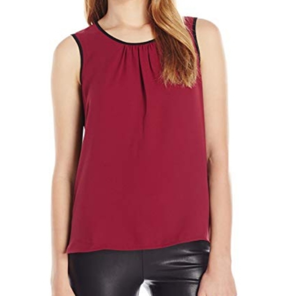 *Anne Klein Burgundy & Black Colorblock Pleated Blouse Sz 4